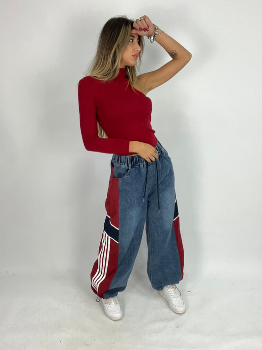 Pantalone Jeans Rosso/Bianco