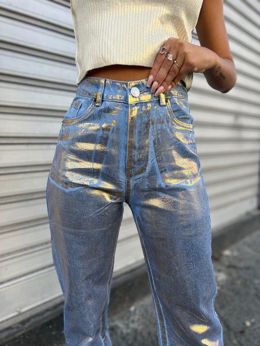 Jeans laminato oro